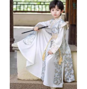 Boys hanfu chinese ancient traditonal prince performance costumes kids han tang qing swordsman photos robe 